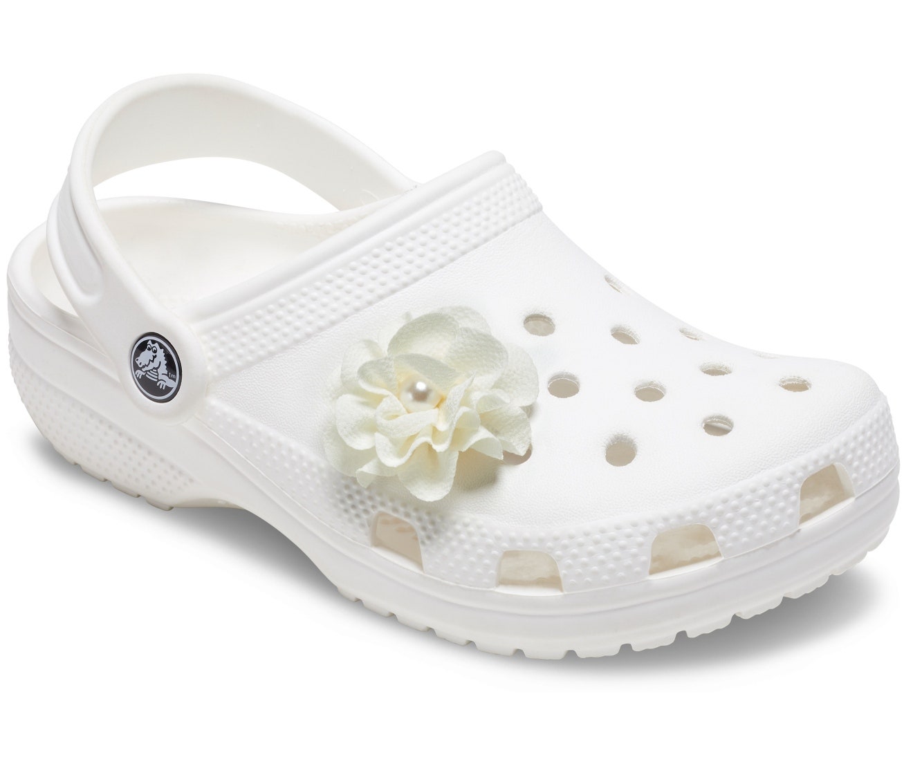 White Fabric Flower With Pearl Jibbitz