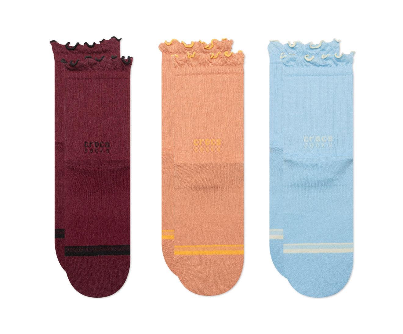 CrocsSocks Ruffle Ankle 3-Pack Dark Cherry/Multi Unisex Socks
