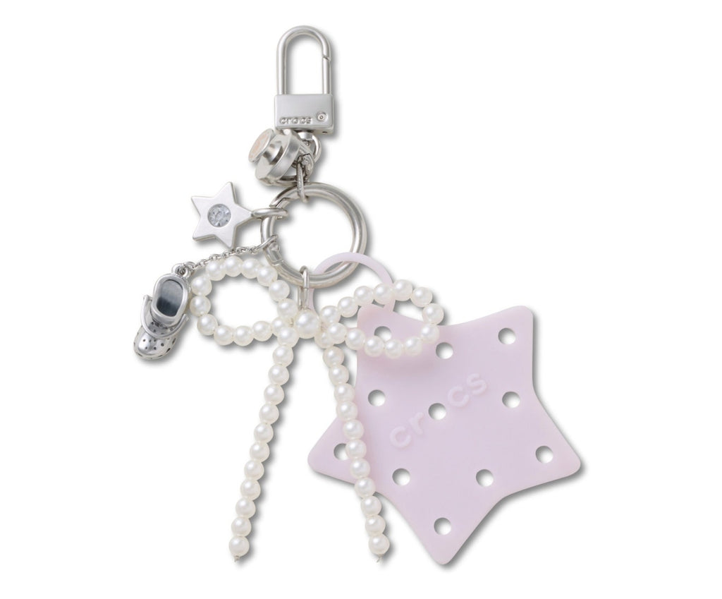 Pearl Bow Bag Charm Silver/Pearl White
